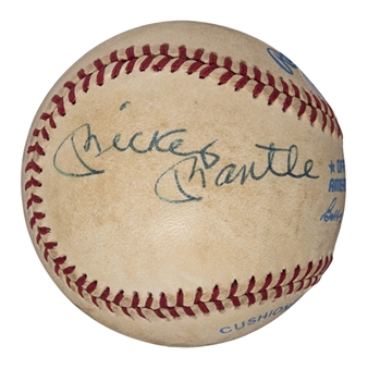 New York Centerfielders and Hall of Famers Multi-Signed OAL Brown Baseball With Mantle, Mays, DiMaggio and Snider (PSA/DNA)